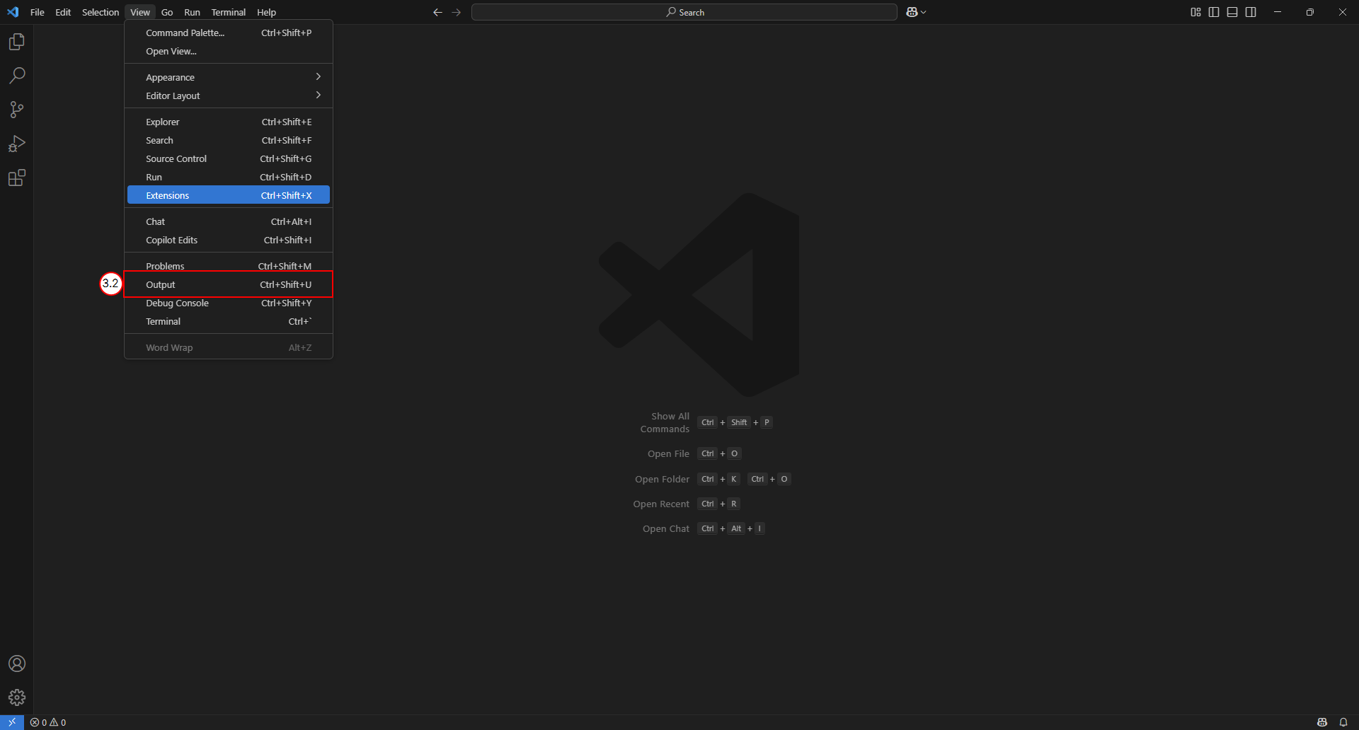Selecting View Output in VS Code.png